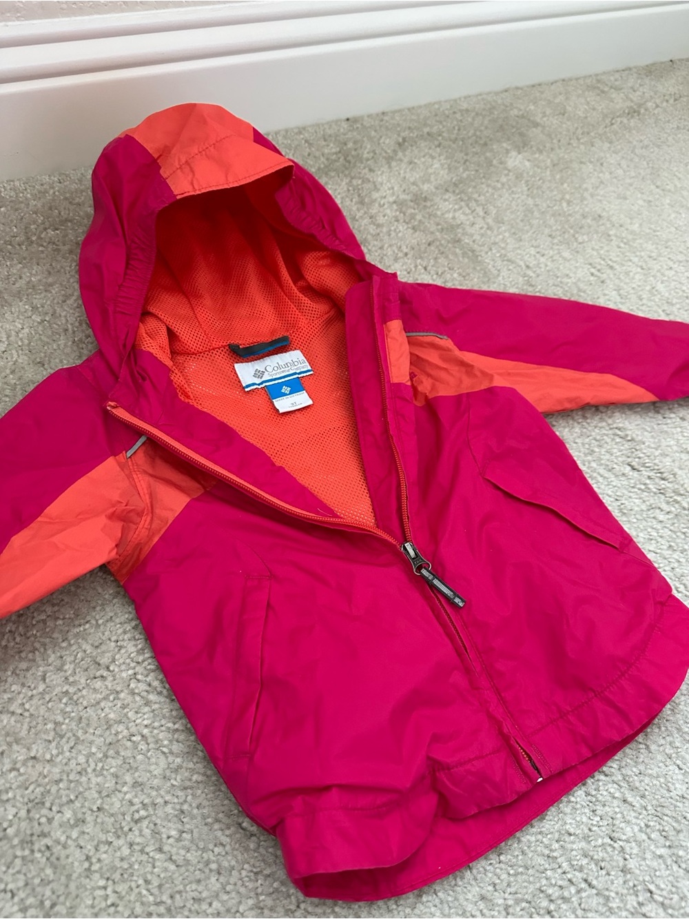 Columbia Toddler Girls' Pink & Orange Lightweight Hooded Windbreaker/Rain Jacket